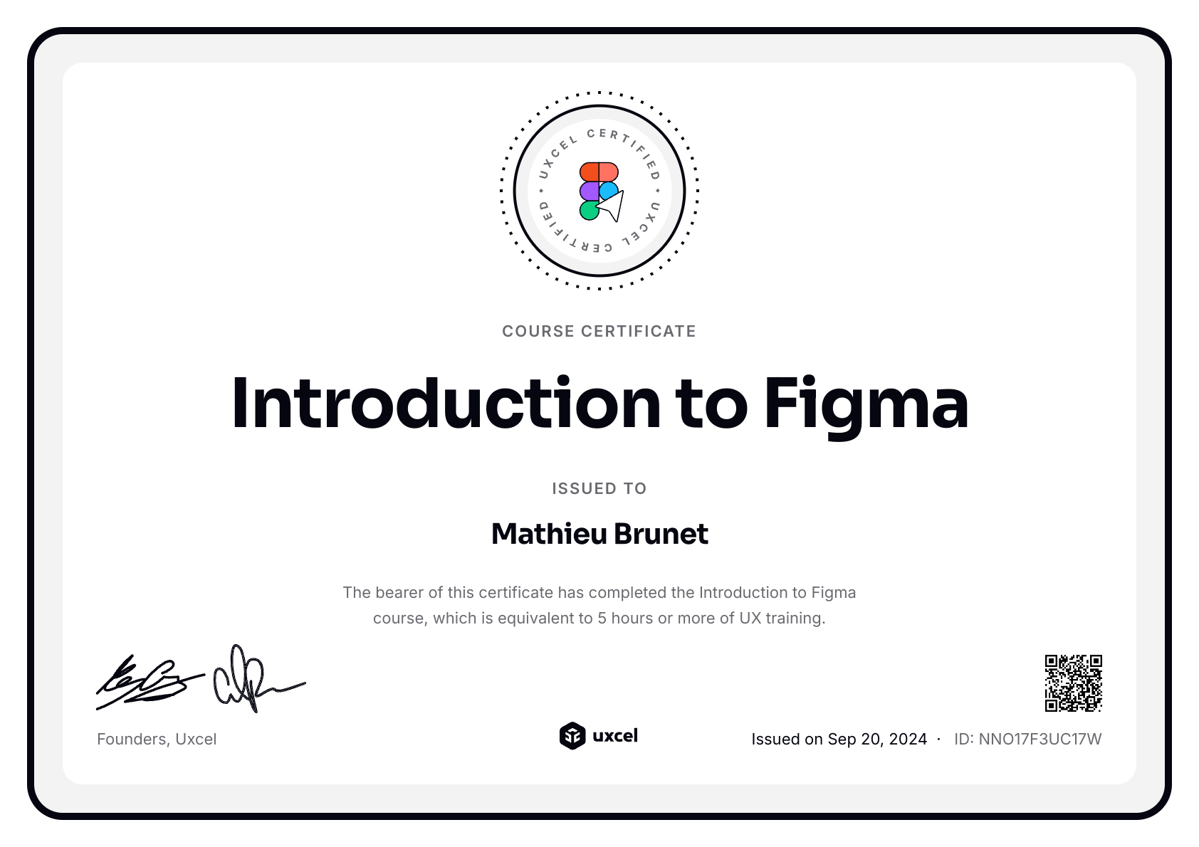 Mathieu Brunet's certificate